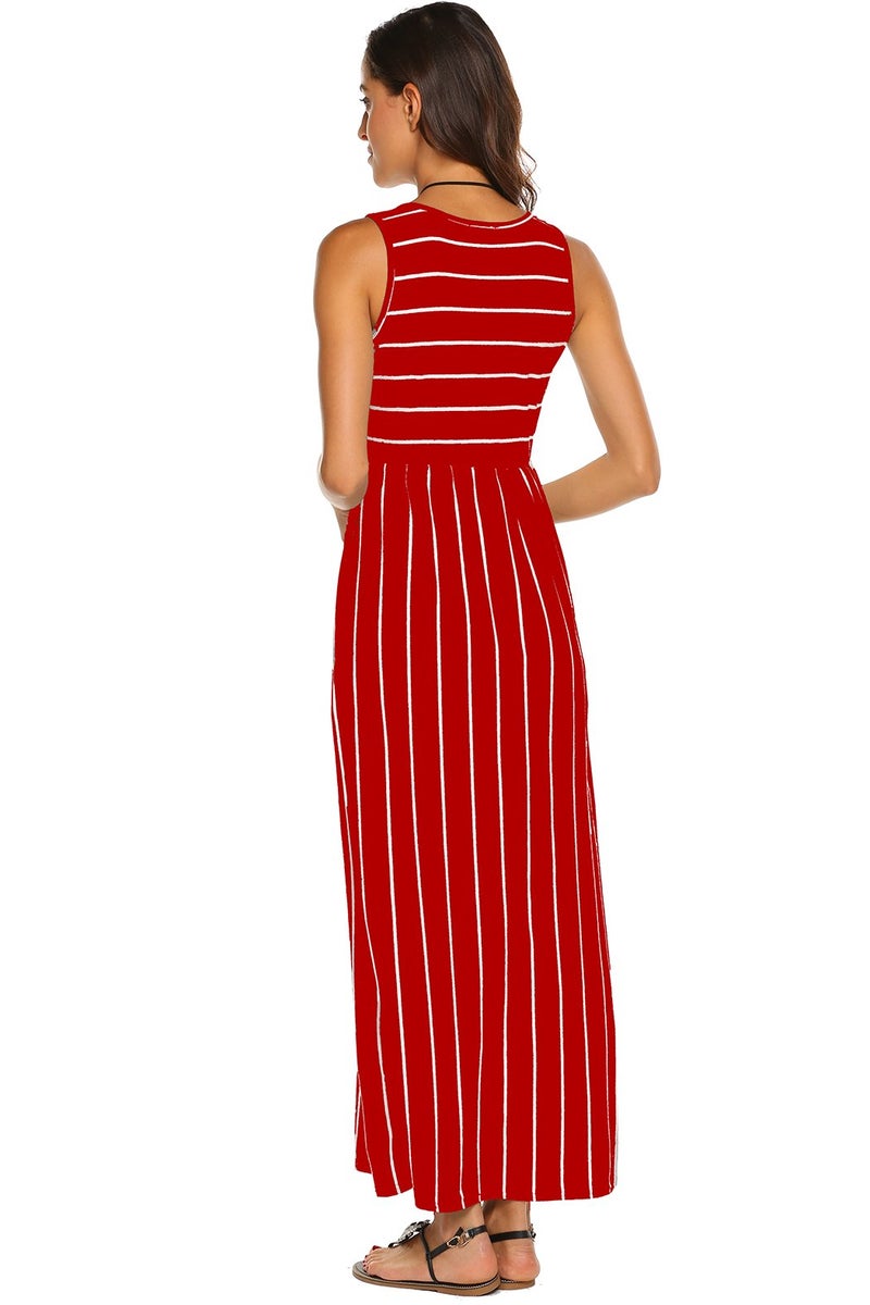 Hount Women's Summer Sleeveless Striped Flowy Casual Long Maxi Dress with Pockets (Red, XX-Large) - Image 4